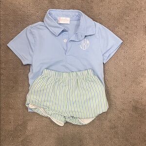 Light Blue Polo Shirt and Striped Shorts Set